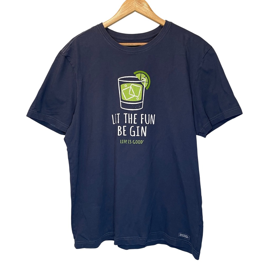 Life Is‎ Good Mens Crusher Tee Let The Fun Be Gin Cocktail Graphic T Shirt Large
